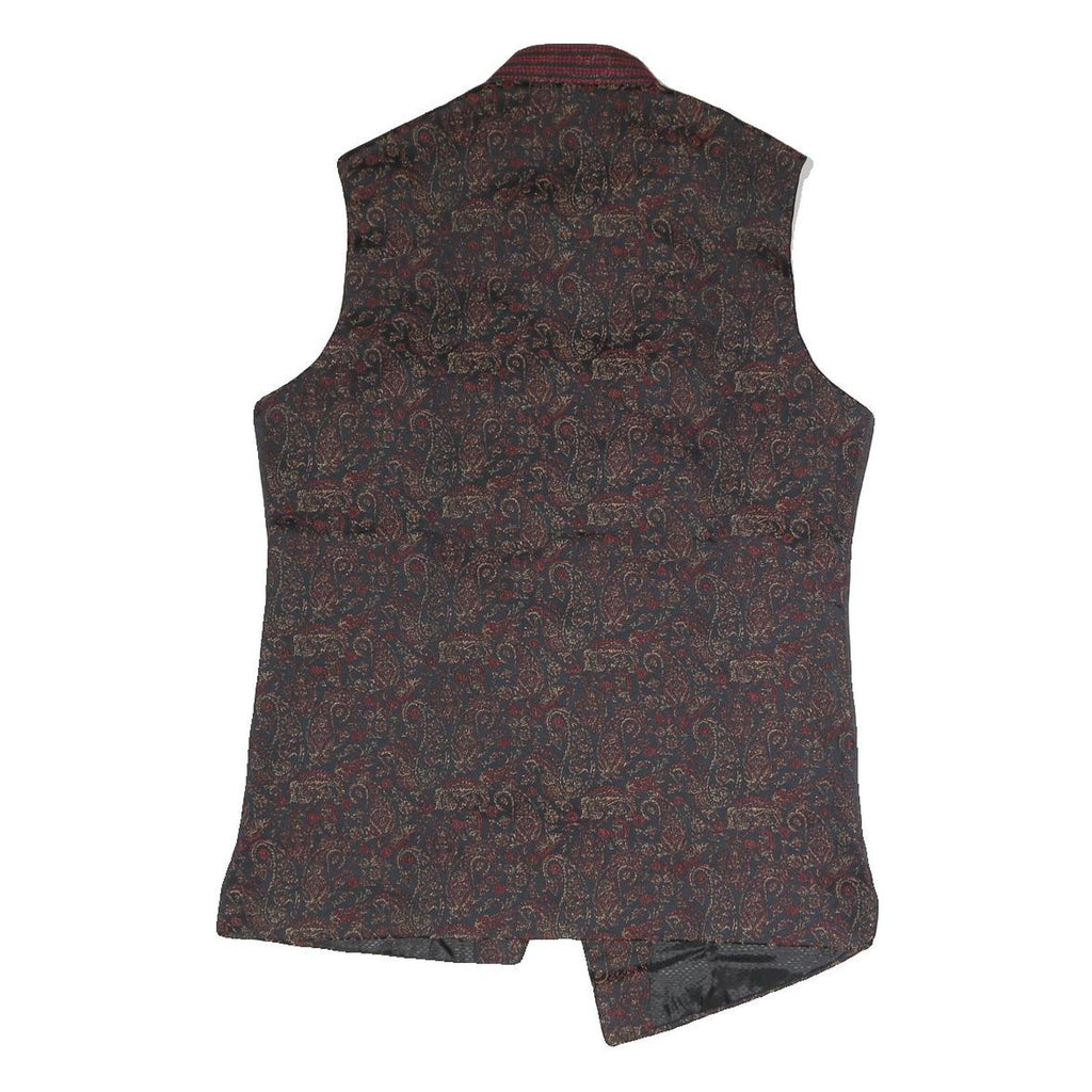 Mens Black & Maroon Patterned Button Jacket S Polyester Blend Woven Stand-Up