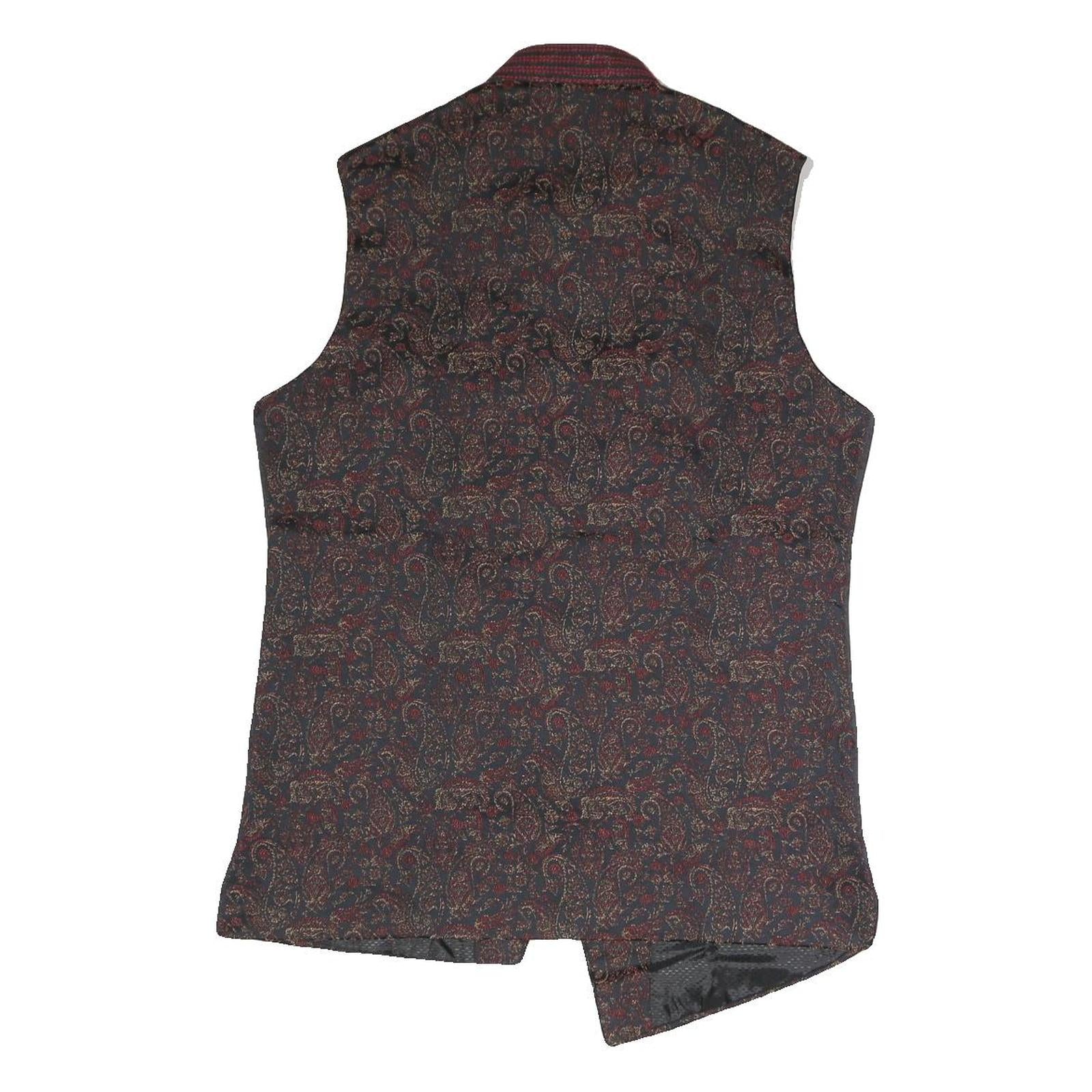 Mens Black & Maroon Patterned Button Jacket S Polyester Blend Woven Stand-Up