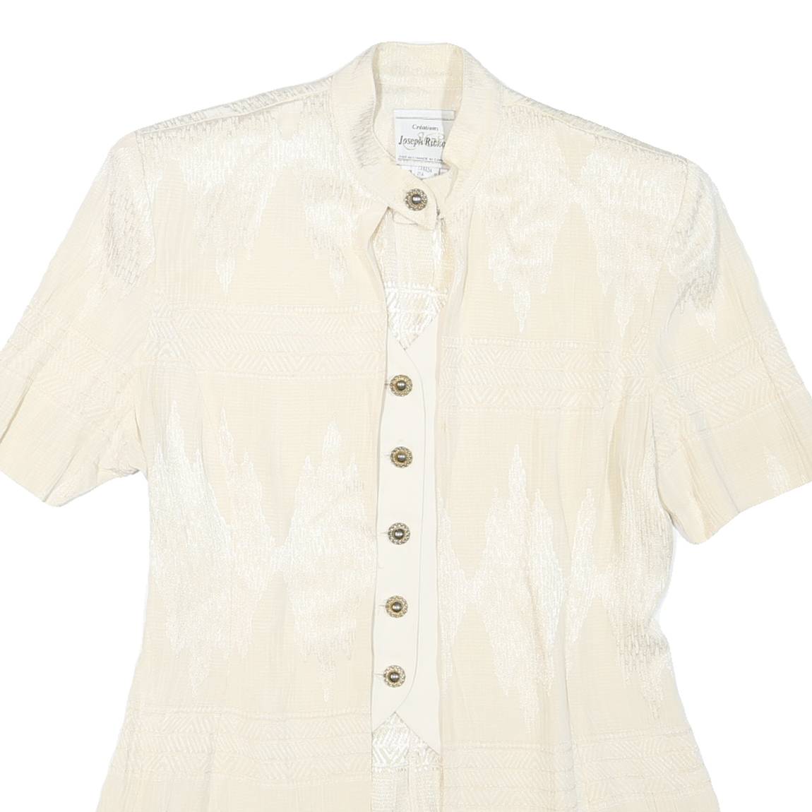 Womens Cream Short Sleeve Button Jacket L Synthetic Plain Lightweight Summer