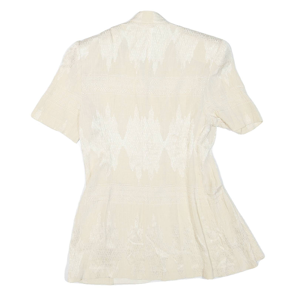 Womens Cream Short Sleeve Button Jacket L Synthetic Plain Lightweight Summer