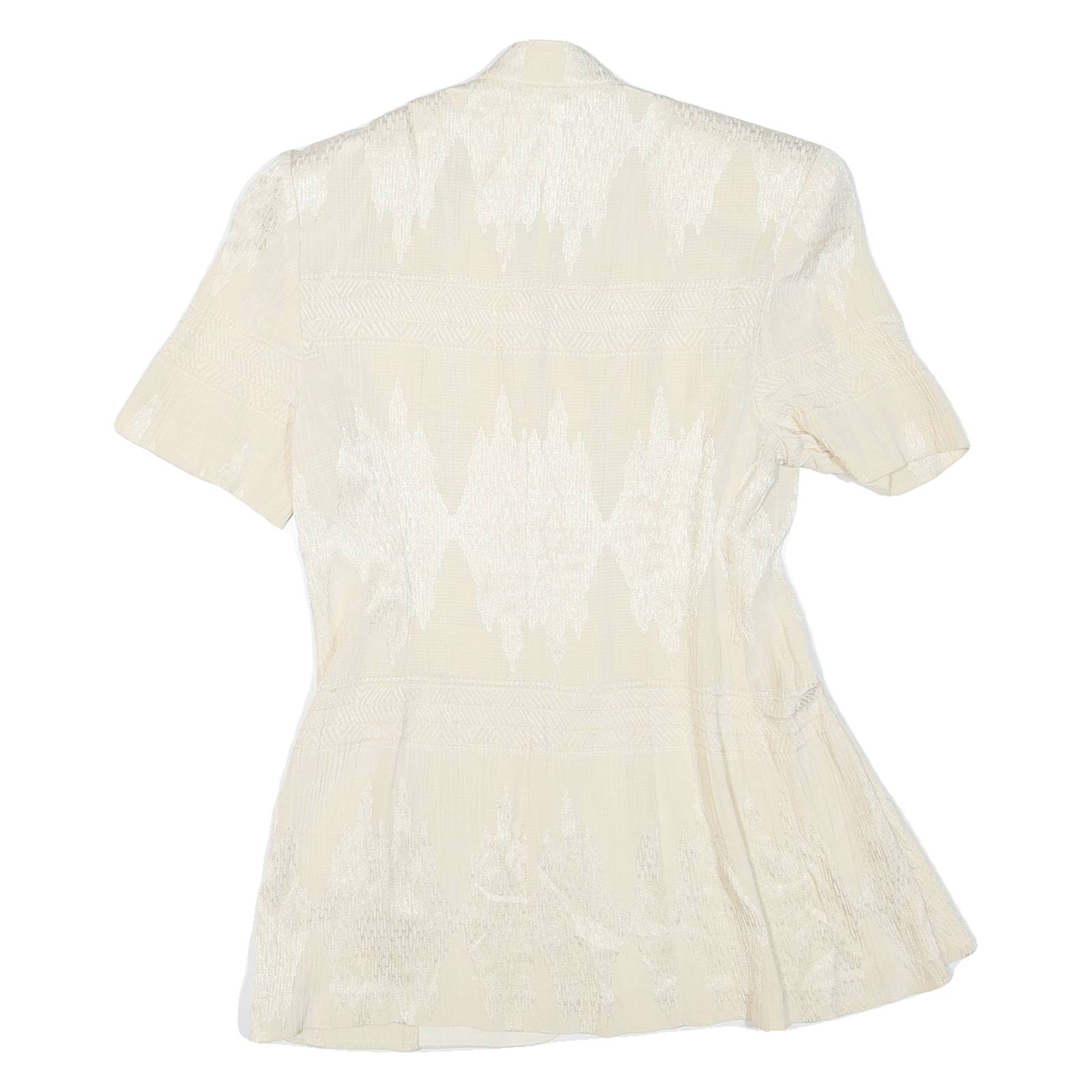 Womens Cream Short Sleeve Button Jacket L Synthetic Plain Lightweight Summer