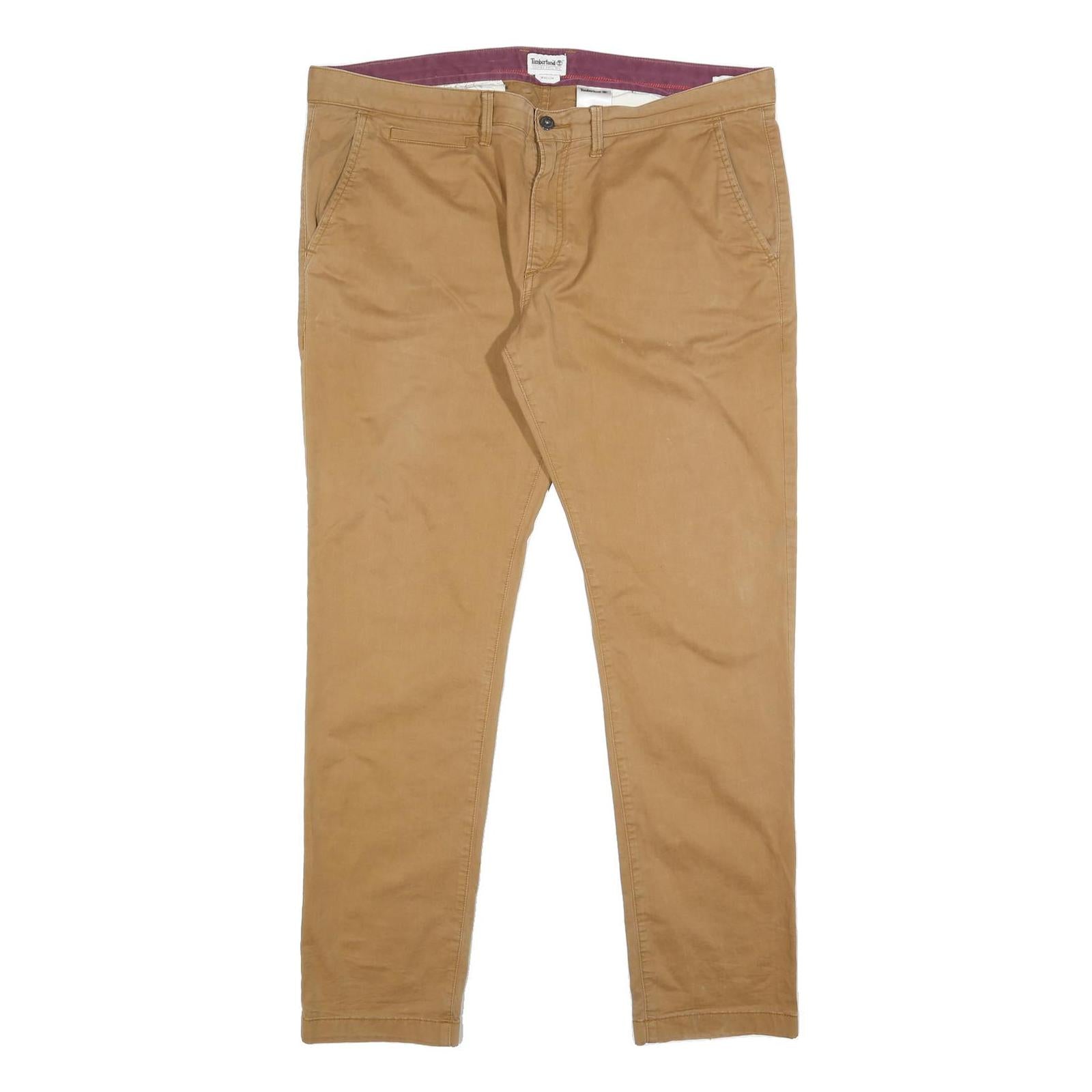 TIMBERLAND Mens Cotton Blend Beige Slim Zip Trousers W40 L34 Casual Smart