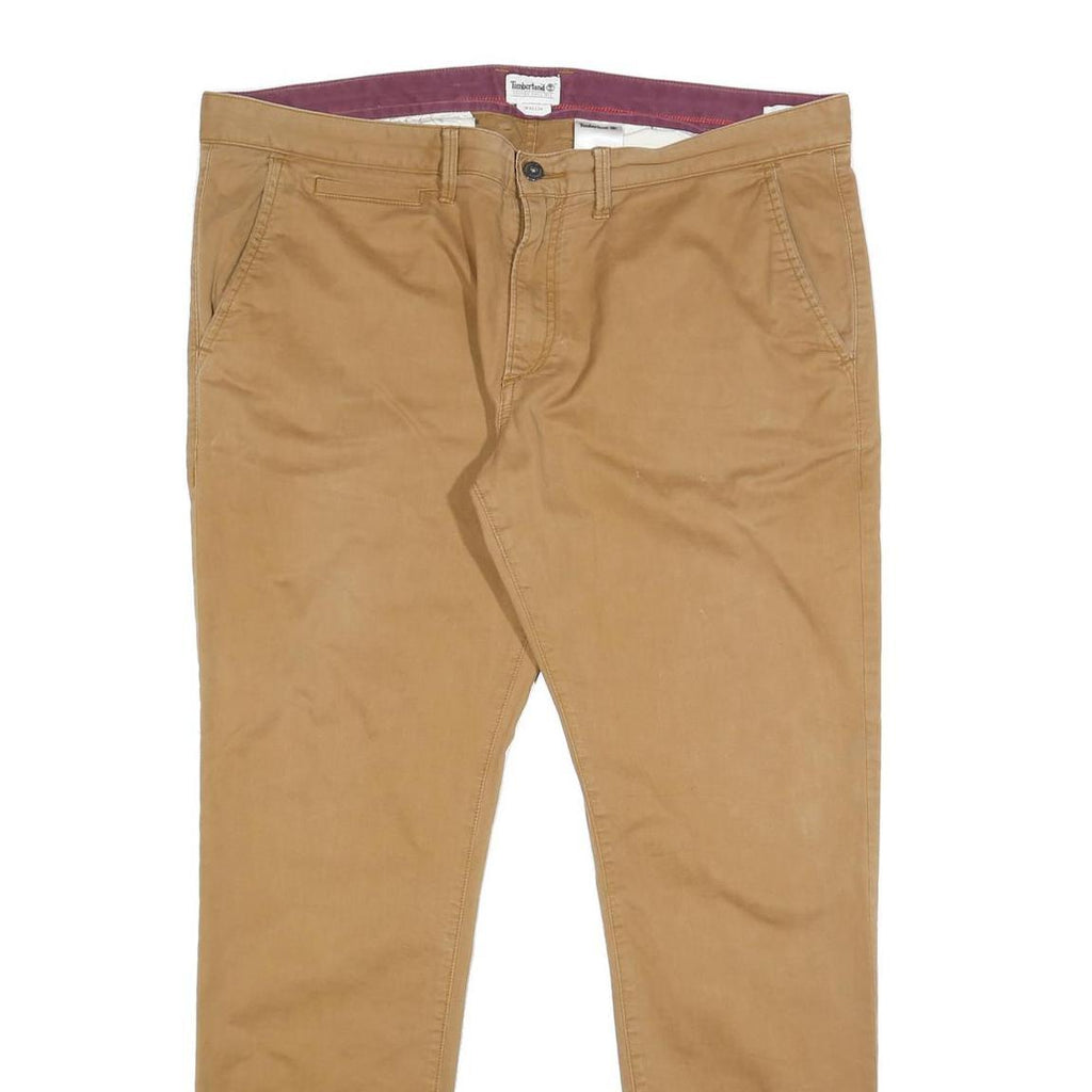 TIMBERLAND Mens Cotton Blend Beige Slim Zip Trousers W40 L34 Casual Smart