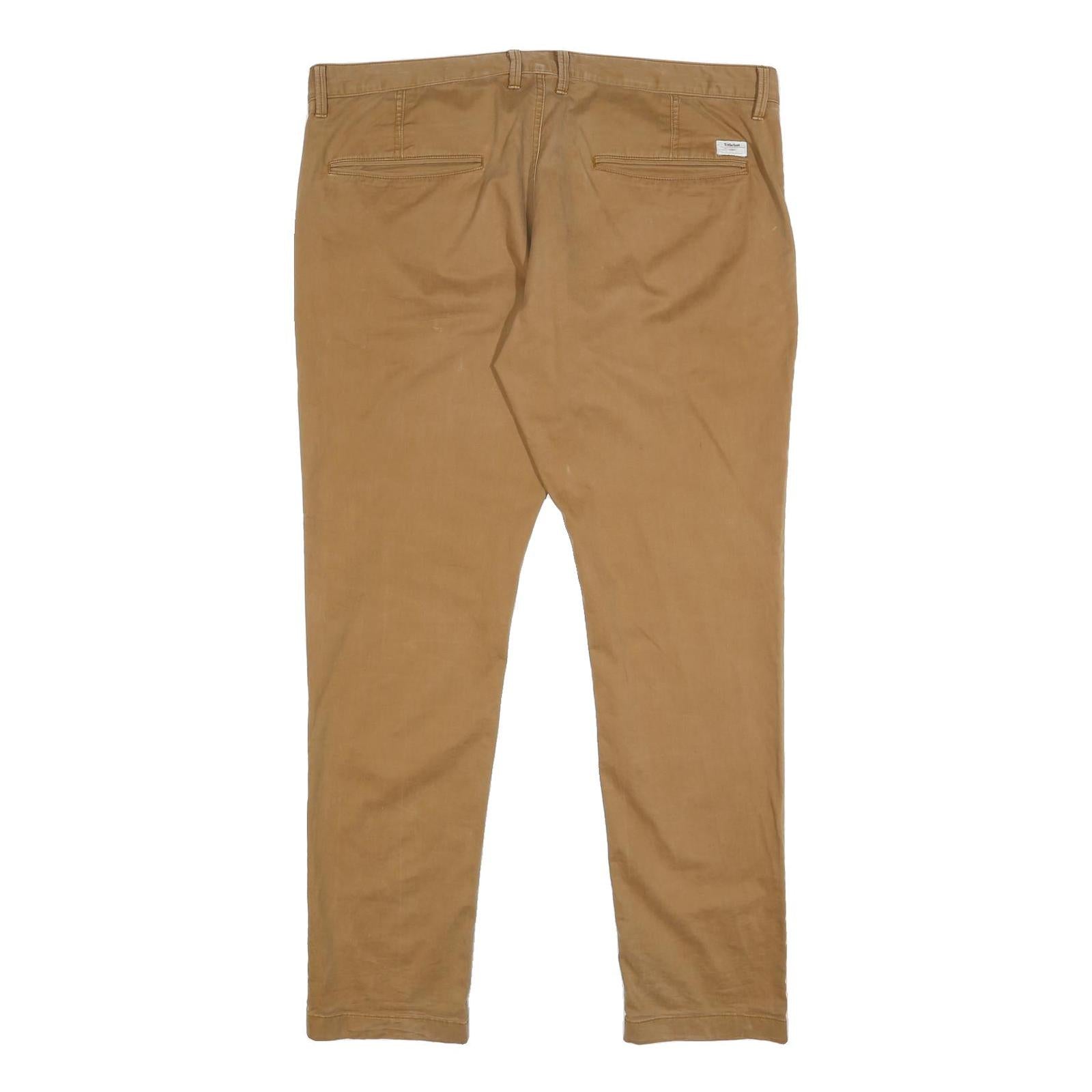 TIMBERLAND Mens Cotton Blend Beige Slim Zip Trousers W40 L34 Casual Smart