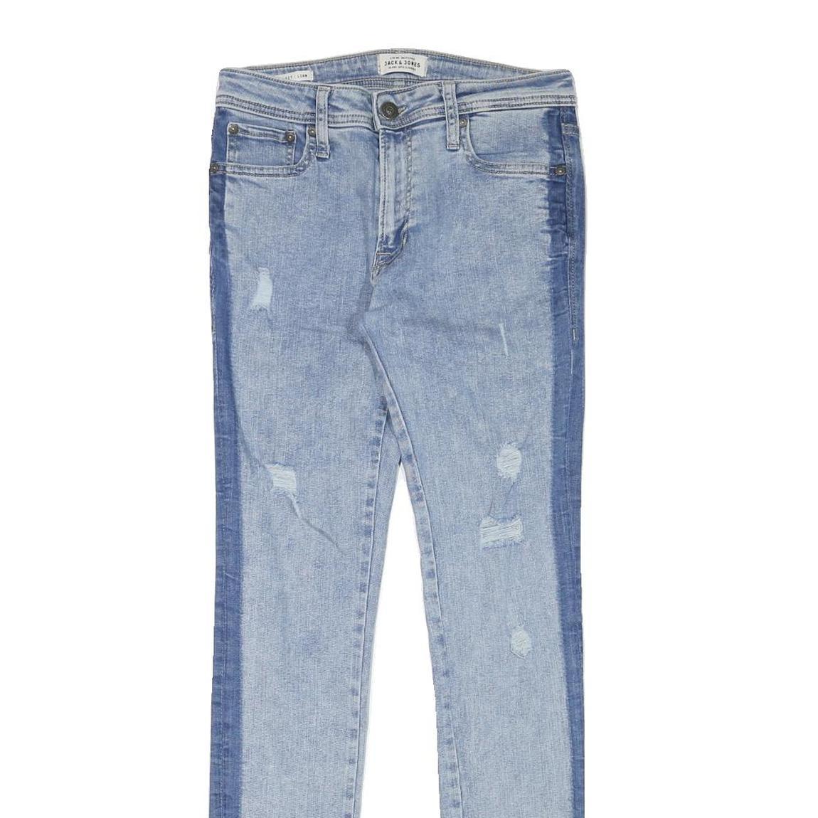 JACK AND JONES Mens Slim Light Blue Denim Stone Wash W28 L31 Contrast Side Panel