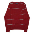 TOMMY HILFIGER Mens Red & Grey Patterned Jumper V-Neck Basic Knit L Casual