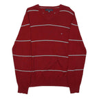 TOMMY HILFIGER Mens Red & Grey Patterned Jumper V-Neck Basic Knit L Casual
