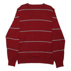 TOMMY HILFIGER Mens Red & Grey Patterned Jumper V-Neck Basic Knit L Casual