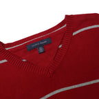 TOMMY HILFIGER Mens Red & Grey Patterned Jumper V-Neck Basic Knit L Casual