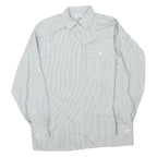 Womens White & Grey Stripe Long Sleeve Shirt L Polyester Blend Relaxed Fit