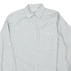 Womens White & Grey Stripe Long Sleeve Shirt L Polyester Blend Relaxed Fit