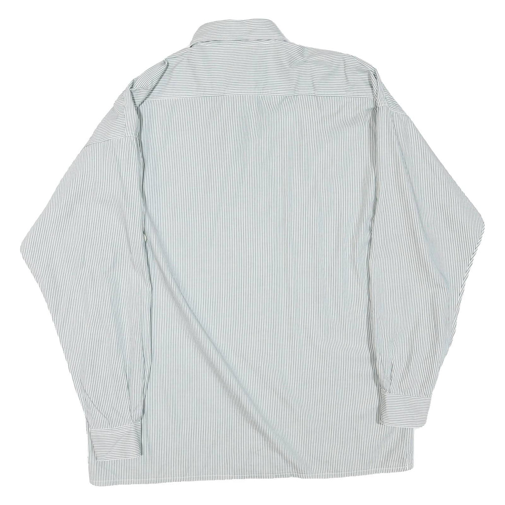 Womens White & Grey Stripe Long Sleeve Shirt L Polyester Blend Relaxed Fit