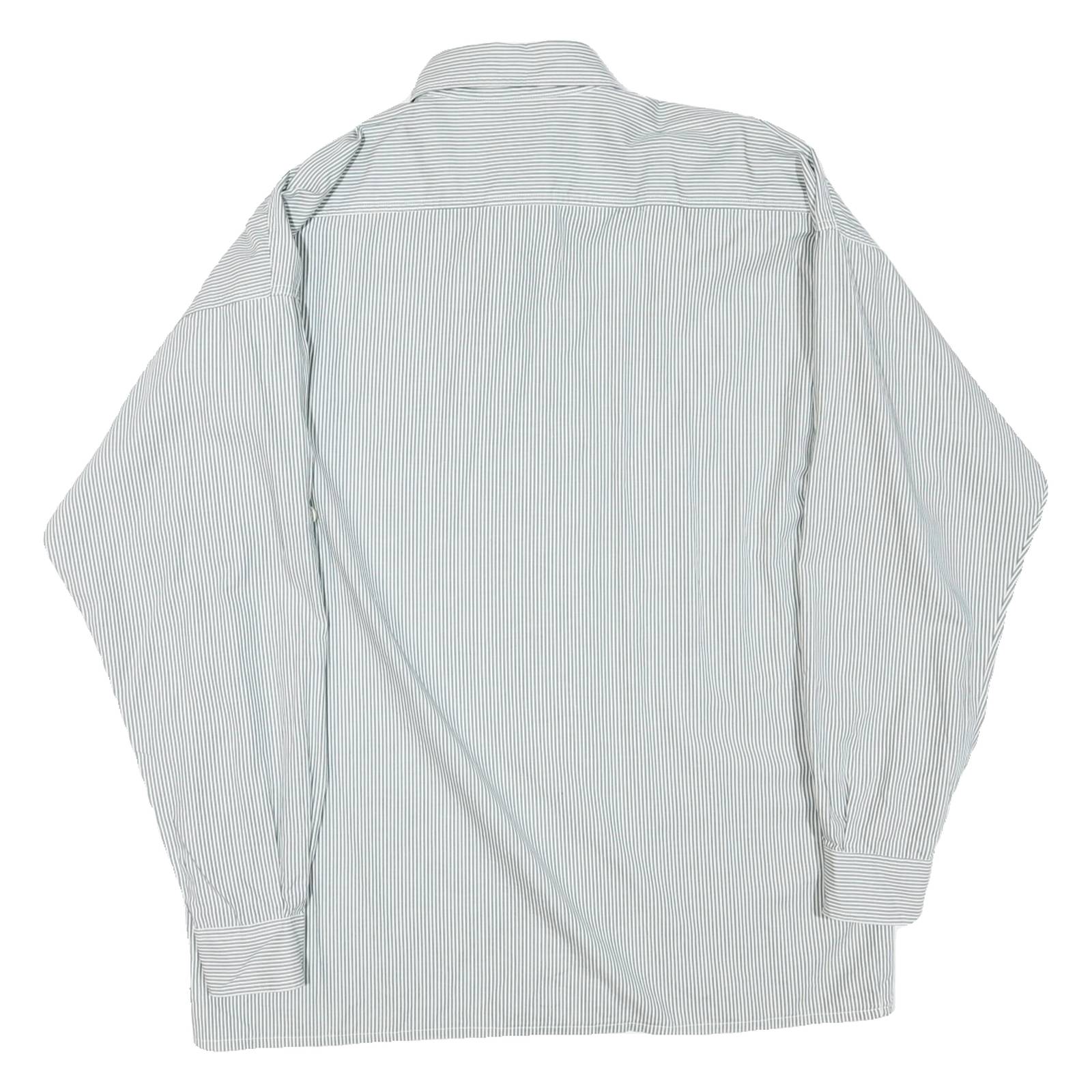 Womens White & Grey Stripe Long Sleeve Shirt L Polyester Blend Relaxed Fit