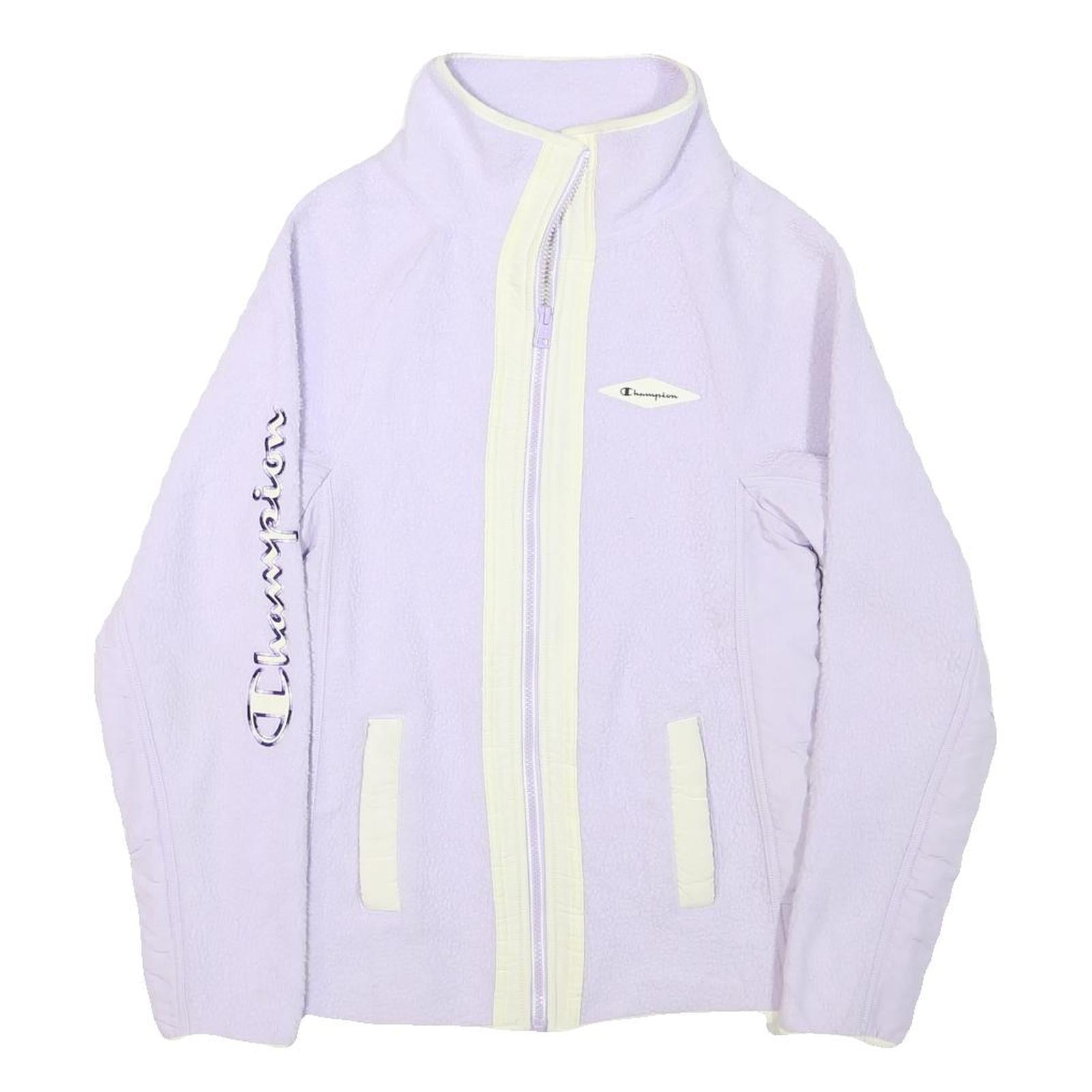 CHAMPION Womens Lilac Cream Zip Jacket S Polyester Blend Fleece Stylish