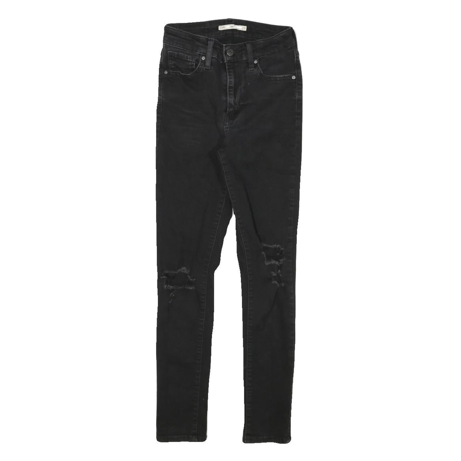 LEVI'S 721 Womens Black Slim Skinny Denim Jeans W22 L25 Distressed Ripped