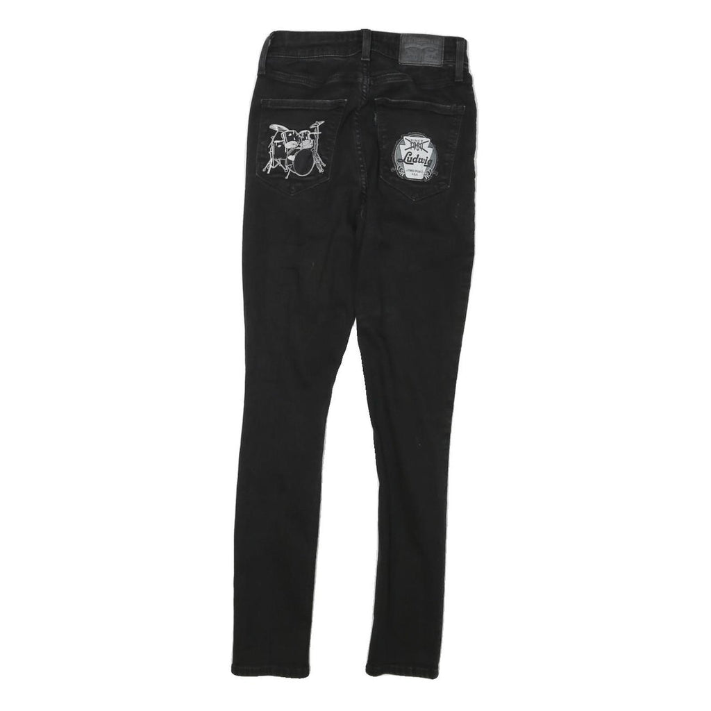 LEVI'S 721 Womens Black Slim Skinny Denim Jeans W22 L25 Distressed Ripped