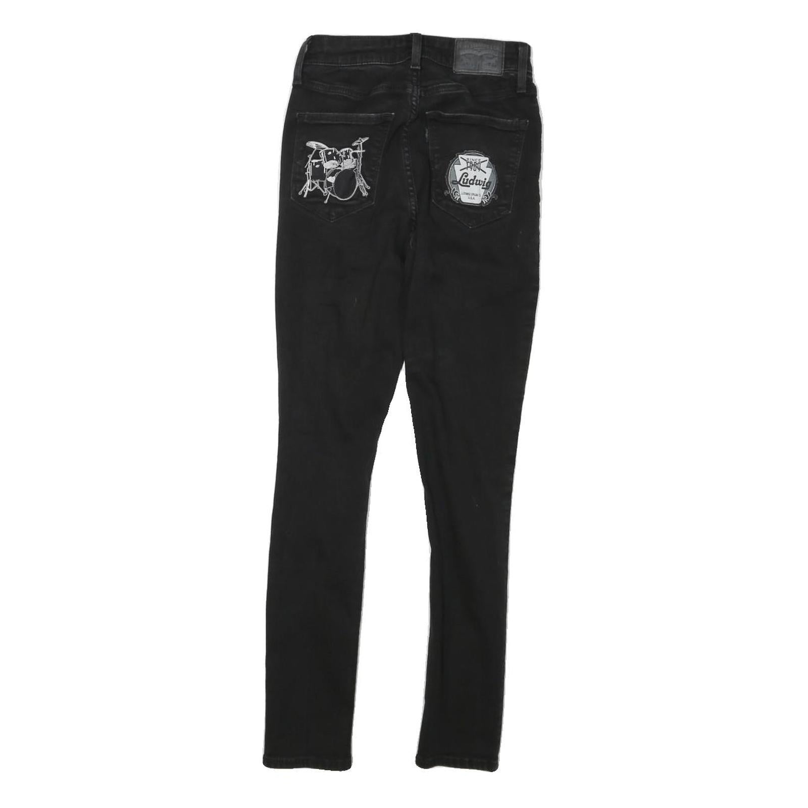 LEVI'S 721 Womens Black Slim Skinny Denim Jeans W22 L25 Distressed Ripped