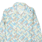 Womens Cream & Blue Geometric Pattern Shirt M Retro Vintage Style Long Sleeve
