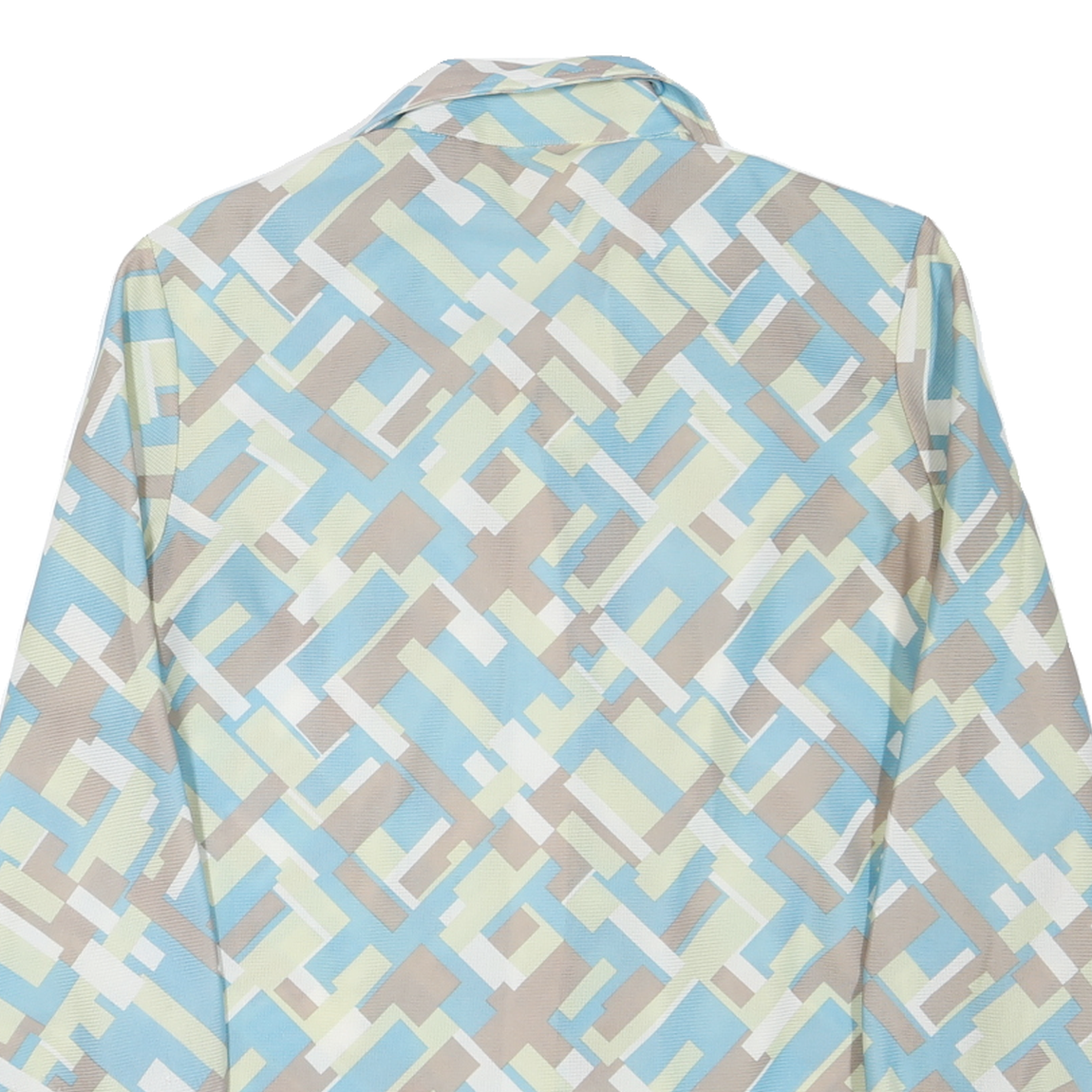 Womens Cream & Blue Geometric Pattern Shirt M Retro Vintage Style Long Sleeve