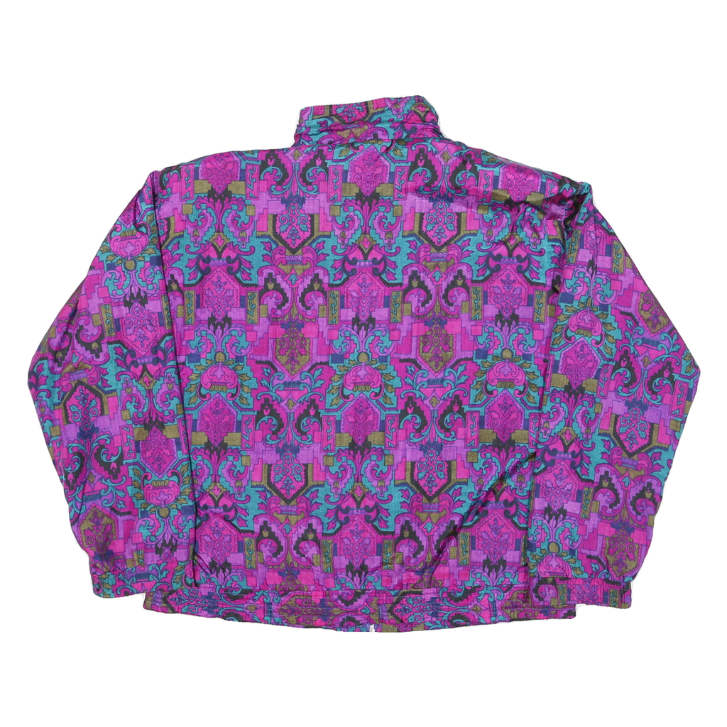 LAVON Womens Purple Printed Nylon Zip Jacket L Outerwear Patterned Stylish
