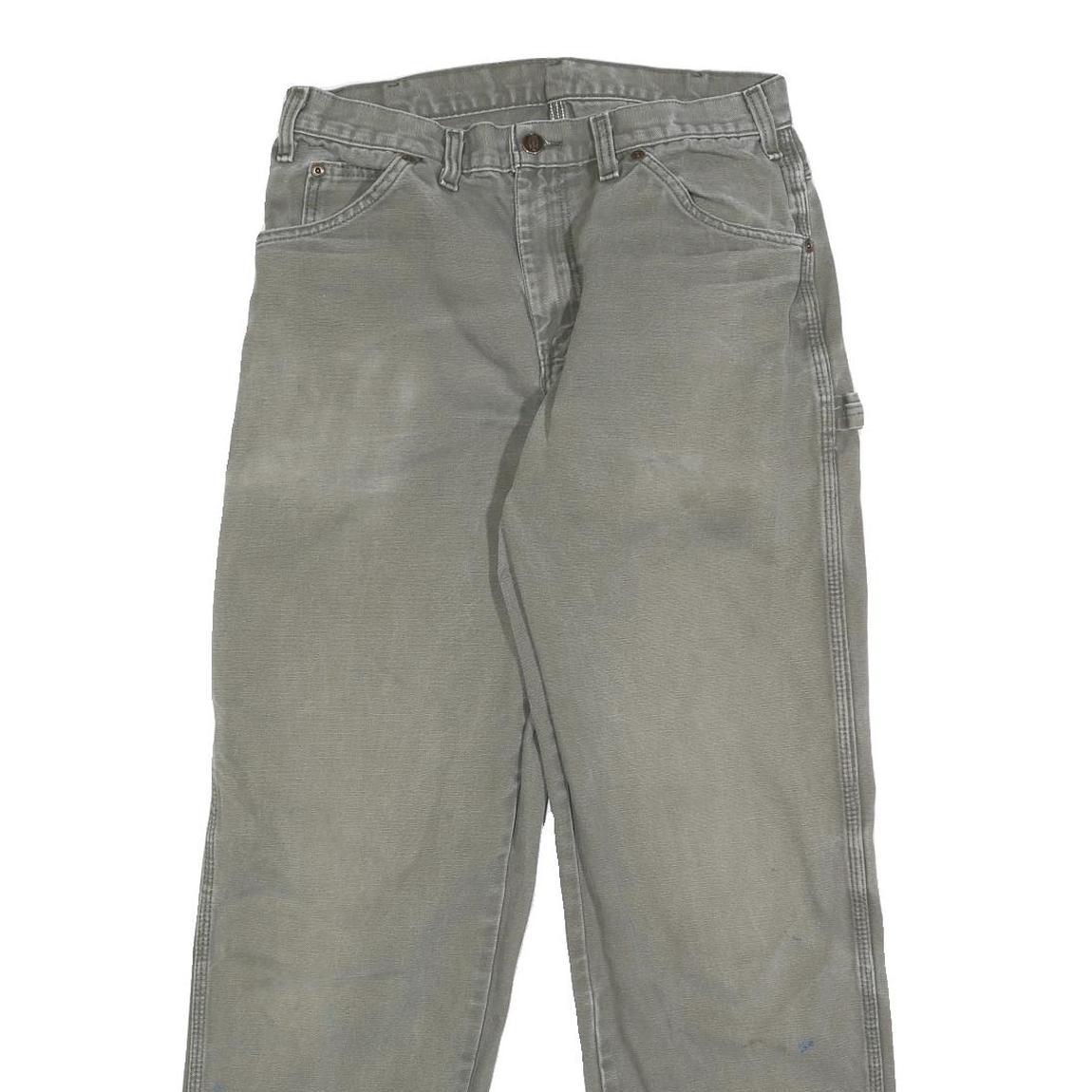 DICKIES Mens Cotton Grey Regular Straight Trousers W32 L32 Workwear Zip Closure