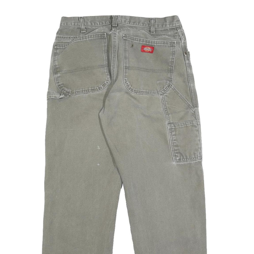 DICKIES Mens Cotton Grey Regular Straight Trousers W32 L32 Workwear Zip Closure