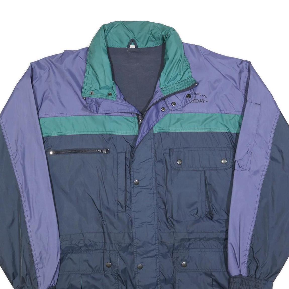 Mens Blue & Green Colourblock Classic Jacket L Polyester Blend Windbreaker Zip