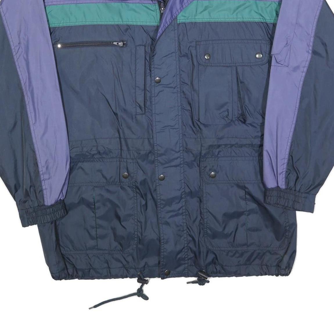 Mens Blue & Green Colourblock Classic Jacket L Polyester Blend Windbreaker Zip