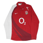NIKE Mens Red & White England Rugby Shirt 2007/09 Long Sleeve Polo Shirt XL