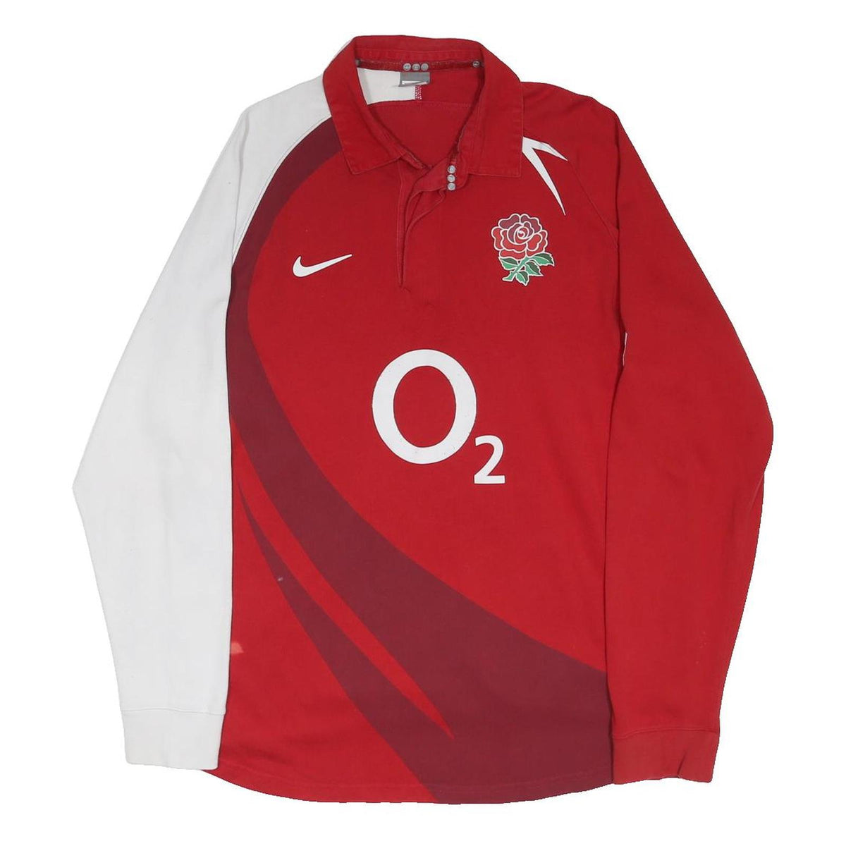 NIKE Mens Red & White England Rugby Shirt 2007/09 Long Sleeve Polo Shirt XL