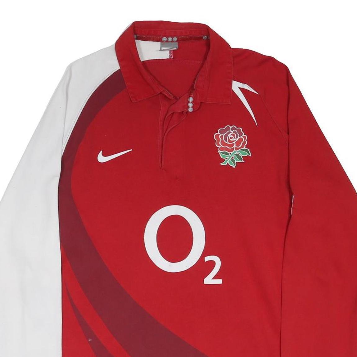 NIKE Mens Red & White England Rugby Shirt 2007/09 Long Sleeve Polo Shirt XL