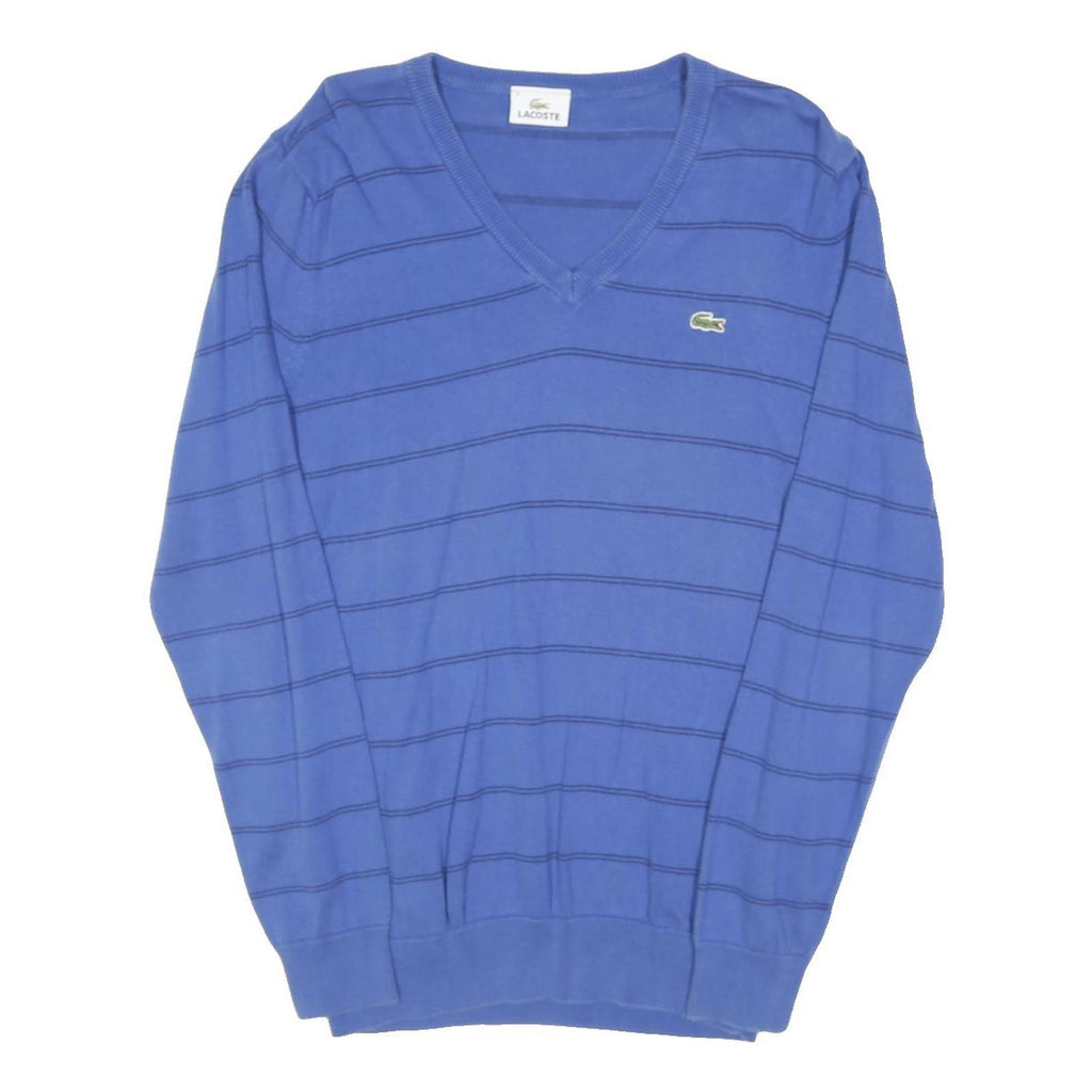 LACOSTE Mens Blue Patterned V-Neck Patterned Basic Knit S Cotton Blend Jumper