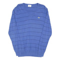 LACOSTE Mens Blue Patterned V-Neck Patterned Basic Knit S Cotton Blend Jumper
