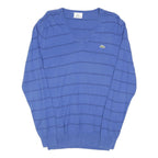 LACOSTE Mens Blue Patterned V-Neck Patterned Basic Knit S Cotton Blend Jumper