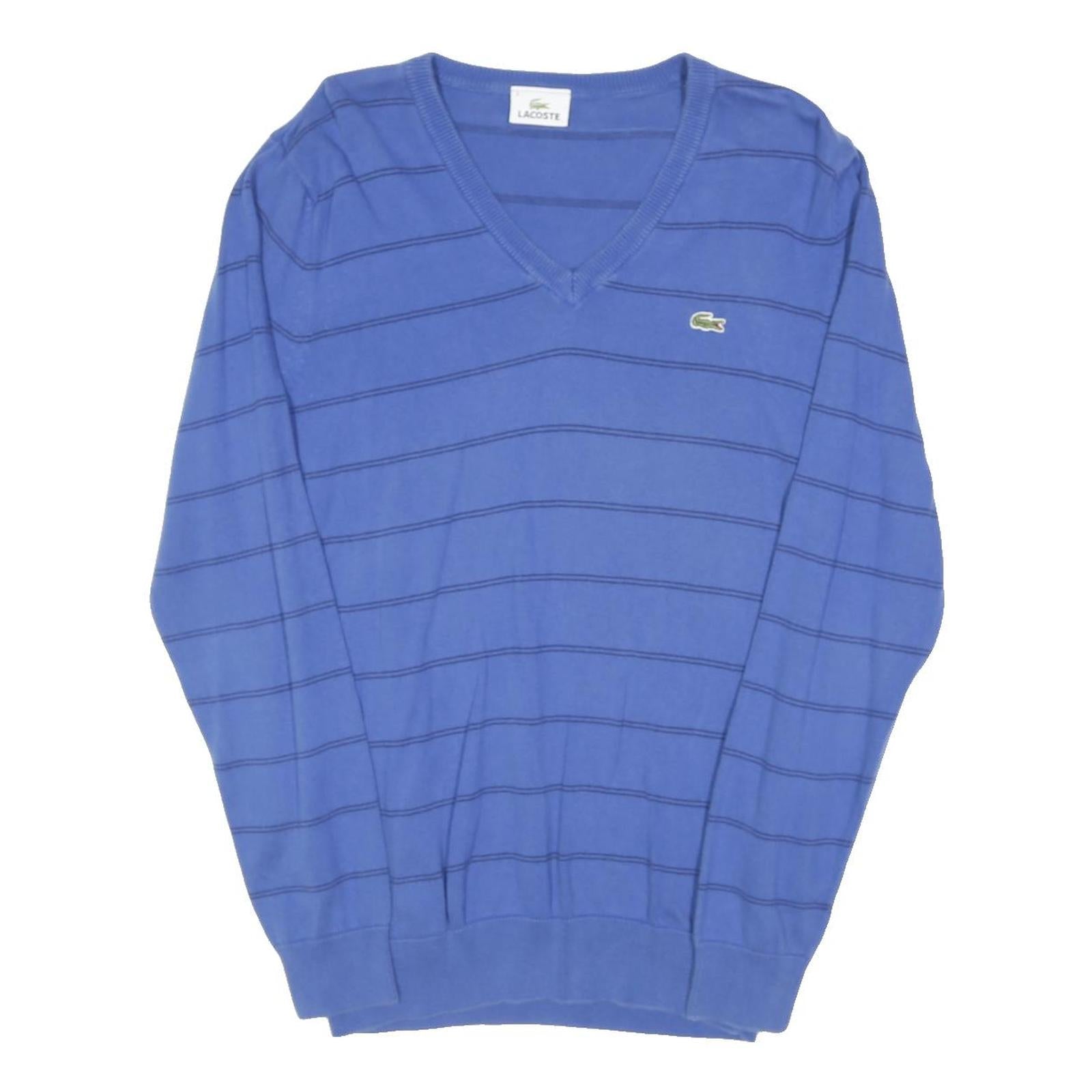 LACOSTE Mens Blue Patterned V-Neck Patterned Basic Knit S Cotton Blend Jumper
