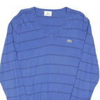 LACOSTE Mens Blue Patterned V-Neck Patterned Basic Knit S Cotton Blend Jumper