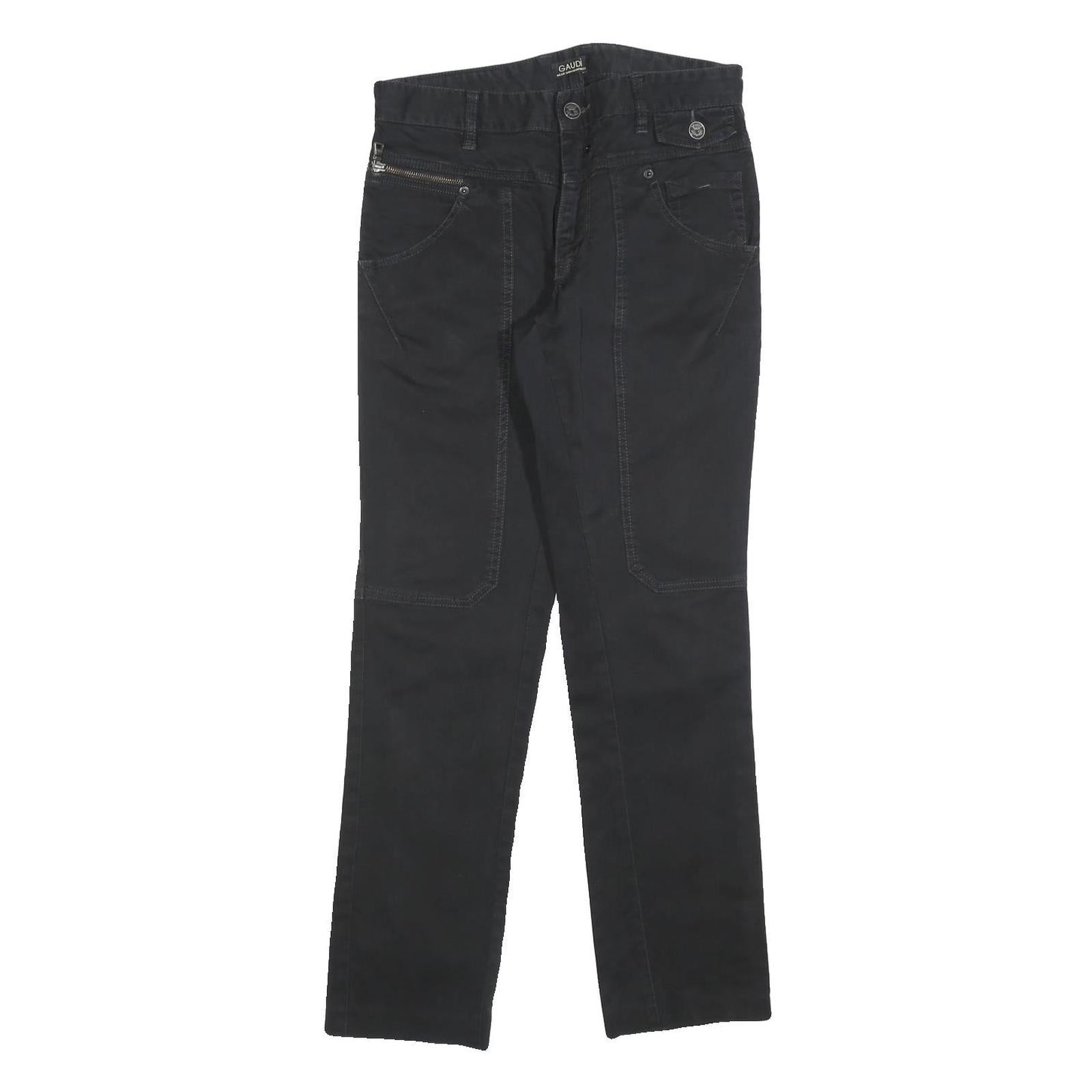 GAUDI Womens Cotton Blend Black Regular Fit Straight Leg Trousers W28 L30