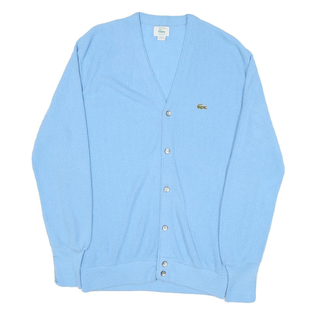 IZOD LACOSTE Womens Blue Plain V-Neck Button Up Jumper XL Acrylic Knitwear