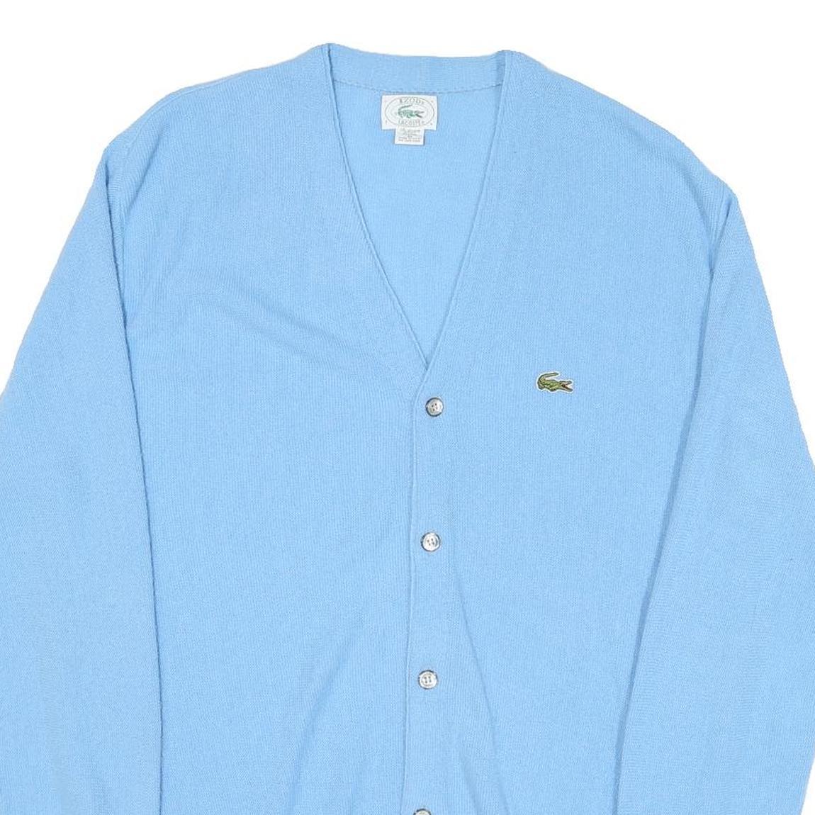 IZOD LACOSTE Womens Blue Plain V-Neck Button Up Jumper XL Acrylic Knitwear