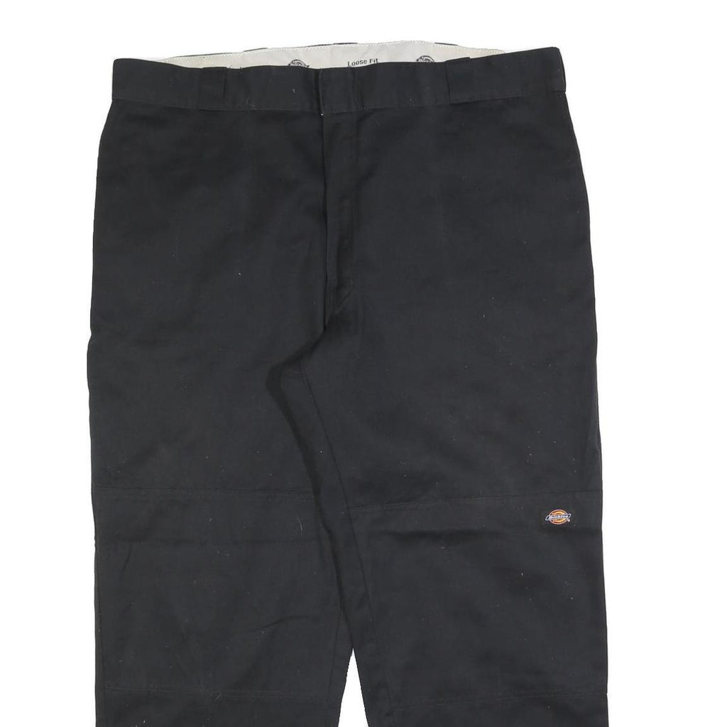 DICKIES Mens Cotton Blend Black Relaxed Straight Trousers W42 L30 Workwear Zip
