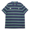 CANTERBURY Mens Navy Green Striped IRFU Cotton Blend Polo Shirt 2XL Rugby