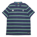 CANTERBURY Mens Navy Green Striped IRFU Cotton Blend Polo Shirt 2XL Rugby