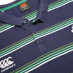 CANTERBURY Mens Navy Green Striped IRFU Cotton Blend Polo Shirt 2XL Rugby