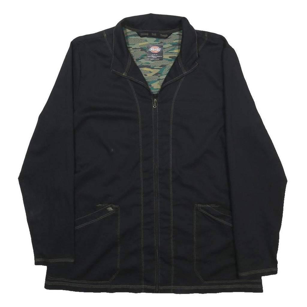 DICKIES Womens Black Workwear Polyester Blend Jacket L Zip Plain Durable Casual
