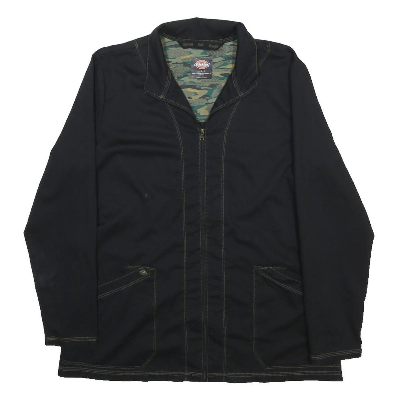 DICKIES Womens Black Workwear Polyester Blend Jacket L Zip Plain Durable Casual