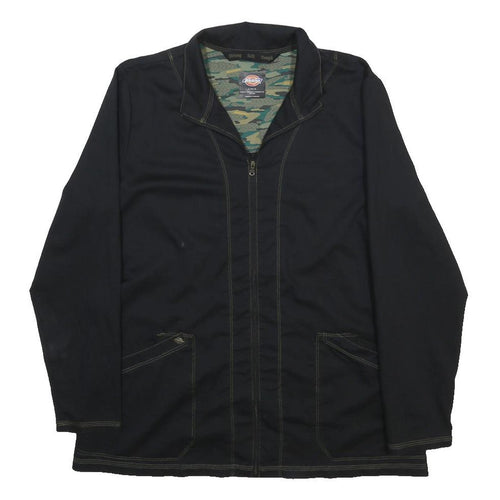 DICKIES Womens Black Workwear Polyester Blend Jacket L Zip Plain Durable Casual