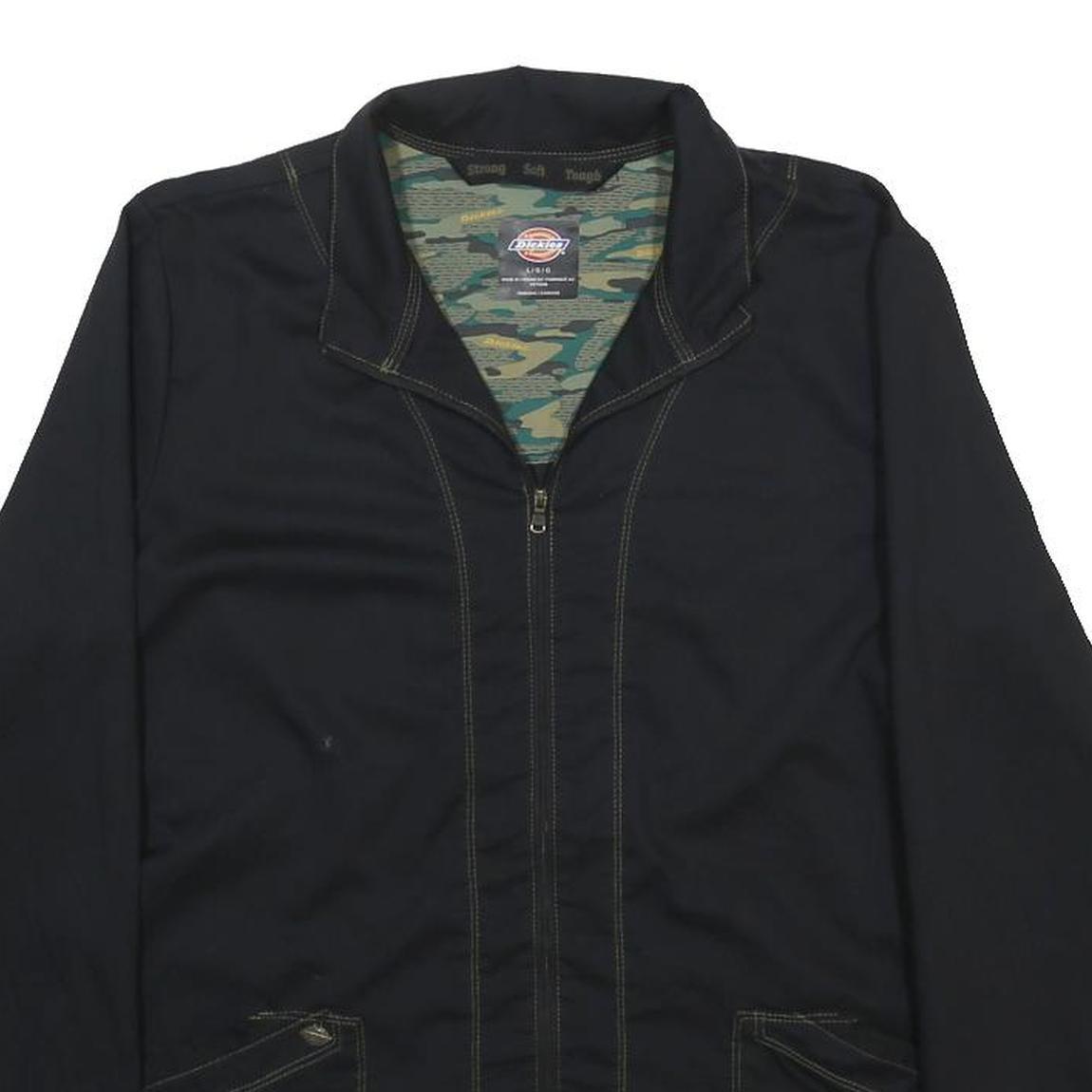 DICKIES Womens Black Workwear Polyester Blend Jacket L Zip Plain Durable Casual