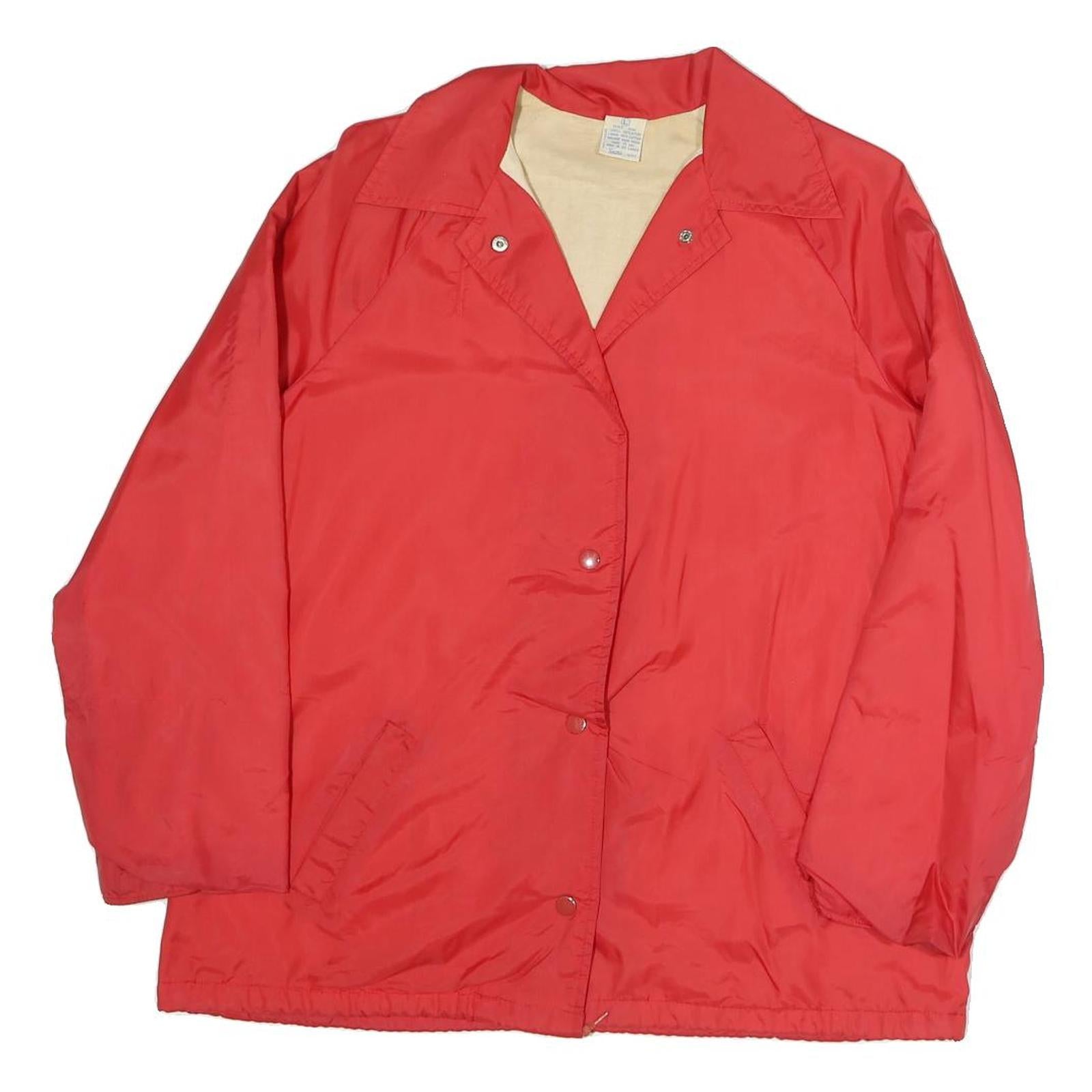 Womens Red Plain Button Jacket L Polyester Blend Casual Outerwear