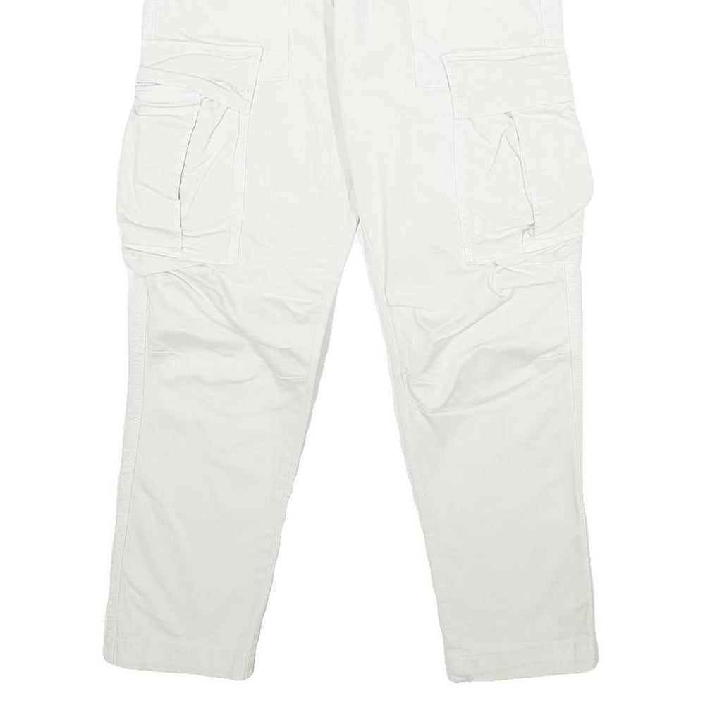 ZARA Mens White Cotton Blend Regular Cargo Trousers W30 L30 Utility Pockets Zip