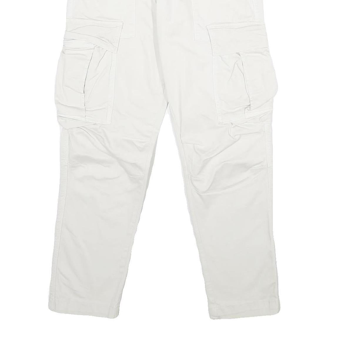 ZARA Mens White Cotton Blend Regular Cargo Trousers W30 L30 Utility Pockets Zip